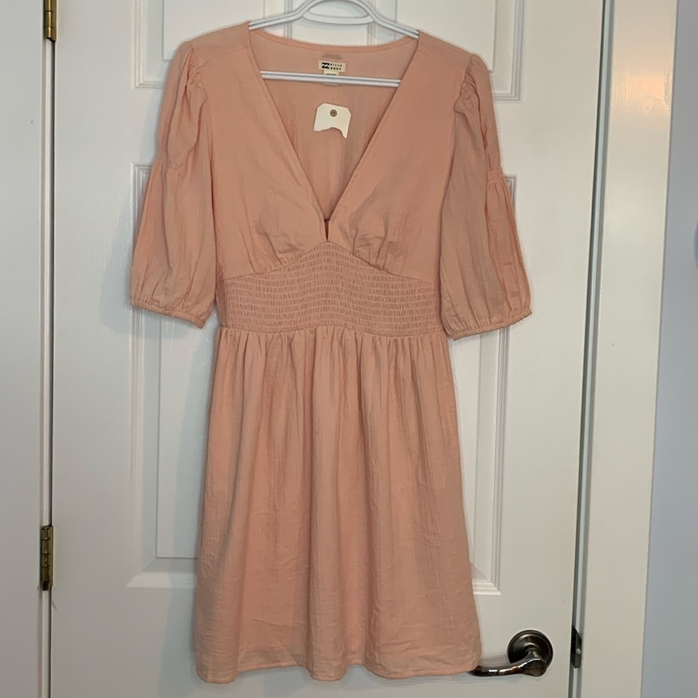 Billabong Spellbound Pink puff sleeves mini dress womenโs size large whimsical
